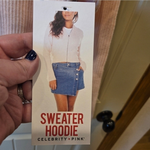 Light Pink Ribbed Sweater Hoodie Juniors XL Trendy Casual Fall Layering - Picture 7 of 8